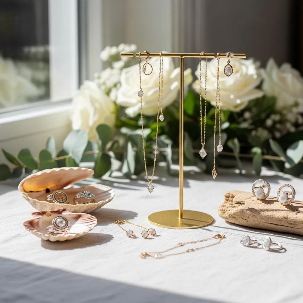 Elegant display of hypoallergenic dainty jewelry pieces designed for sensitive skin