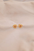 Zamari gold heart-shaped earrings with red stone from online dainty jewelry boutique collection