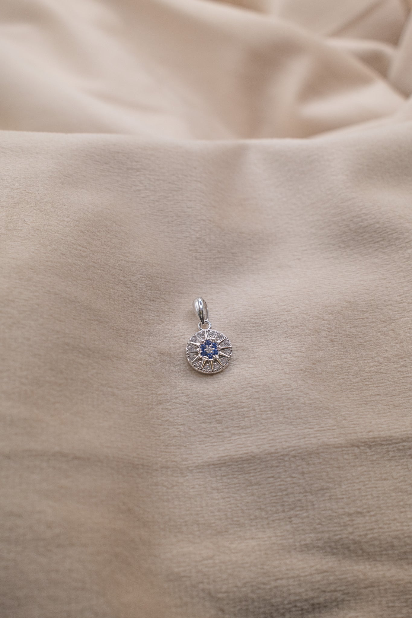 Zamari silver necklace pendant with blue gemstone from online dainty jewelry boutique