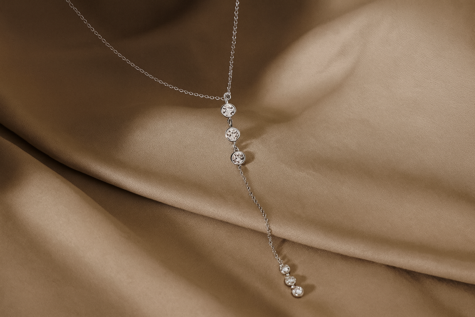 Zamari delicate silver necklace with hanging crystal beads from an online dainty jewelry boutique