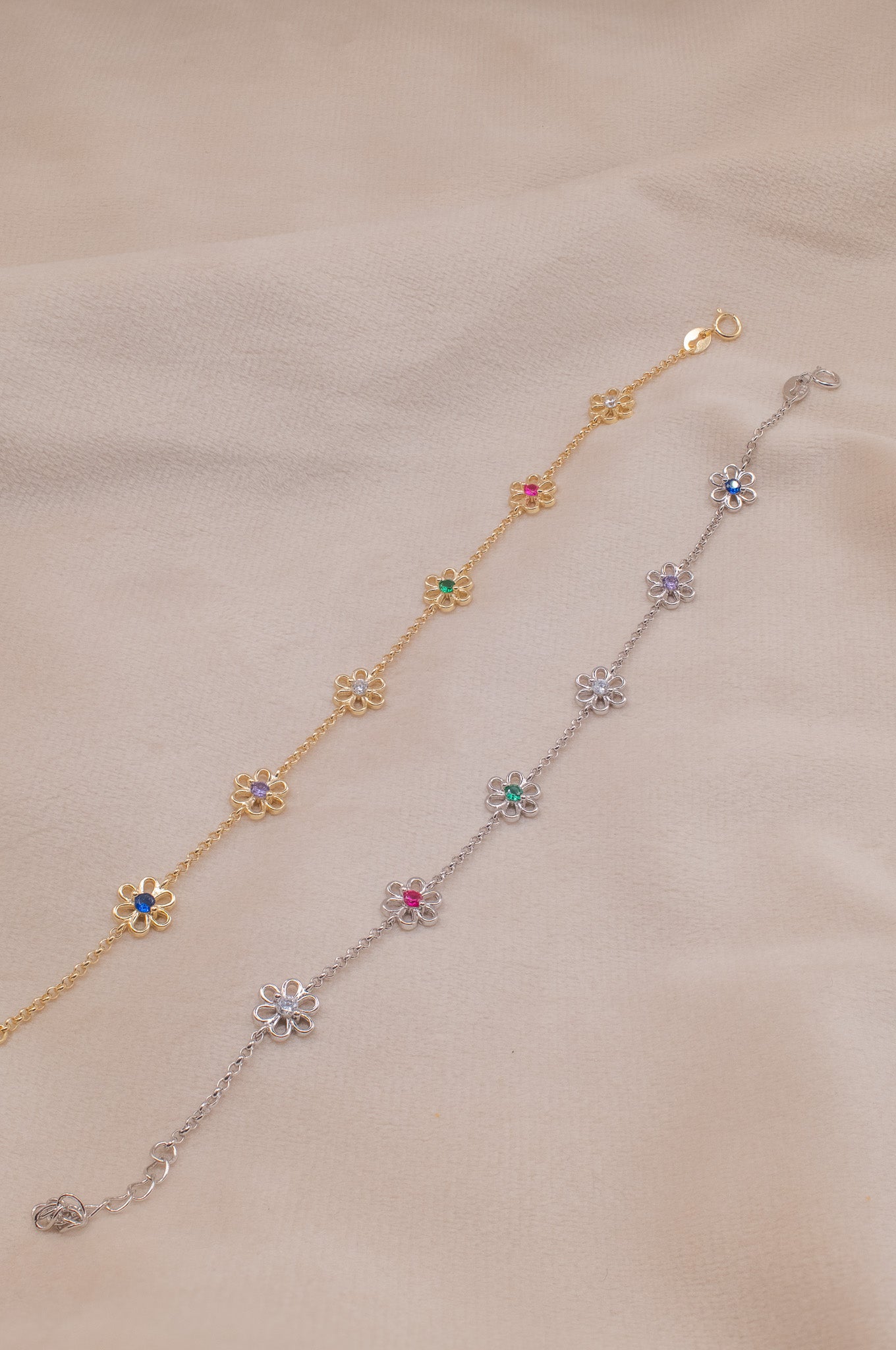 Zamari delicate bracelets in gold and silver with colorful flower charms Sterling Silver Jewelry